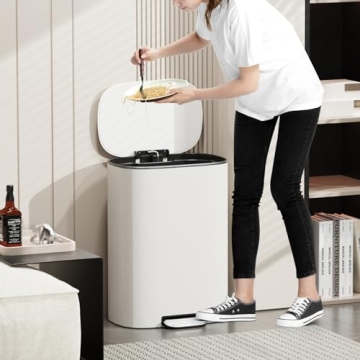 Modern 13 Gallon Stainless Steel Step Trash Can with Quiet Lid