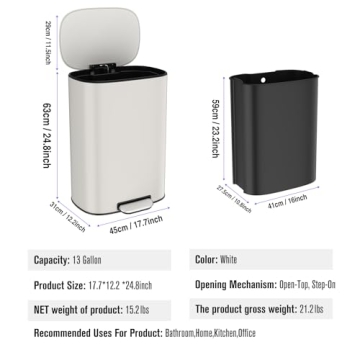 Modern 13 Gallon Stainless Steel Step Trash Can with Quiet Lid