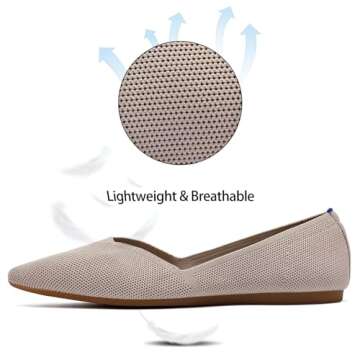 BEJINASH Women's Flat Shoes Pointed Toe Dress Shoes Knit Slip On Shoes Comfortable Walking Shoes for Woman Lightweight,Ecru, 8