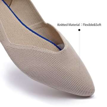 BEJINASH Women's Flat Shoes Pointed Toe Dress Shoes Knit Slip On Shoes Comfortable Walking Shoes for Woman Lightweight,Ecru, 8