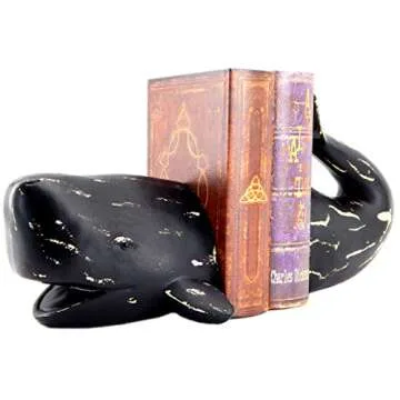 Bellaa 29677 Decorative Bookends Whale Retro Unique Book Ends Nautical Sea Ocean Fish Beach Coastal Bookshelves Home Decor Vintage Rustic Distressed