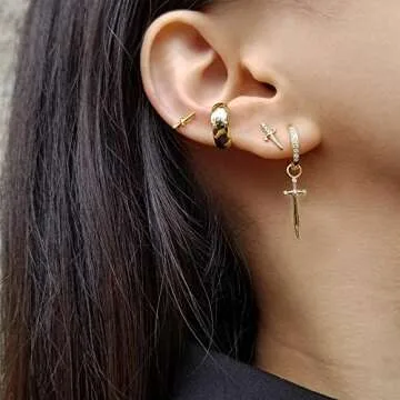 Chic Dagger Hoop Cuff Earrings for Sensitive Skin - Gold Plated
