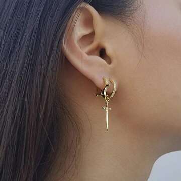 Chic Dagger Hoop Cuff Earrings for Sensitive Skin - Gold Plated