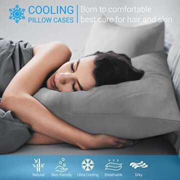 Avolare 2 Pack Cooling Pillow Cases, Arc-Chill Q-max>0.5 Stretch Cooling Pillowcases for Hair Skin and Hot Sleepers, Soft Silky Summer Pillow Cover with Zipper for Standard & Queen Size Pillows - Gray