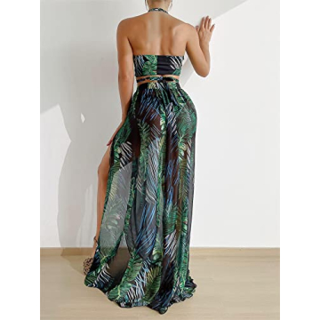 WDIRARA Women's Tropical Print Criss Cross Bikini Set