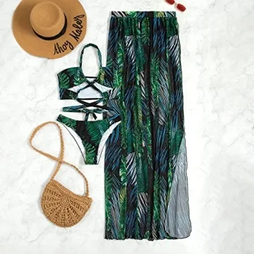 WDIRARA Women's Tropical Print Criss Cross Bikini Set