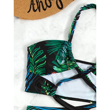 WDIRARA Women's Tropical Print Criss Cross Bikini Set