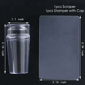 Nail Art Stamper 1Pcs Clear Transparent Silicone Jelly Nail Stamping with Scraper Manicure Tools Fast French Nail Print Image Plate Kits, No Misplacement for DIY Nail Art Decorations