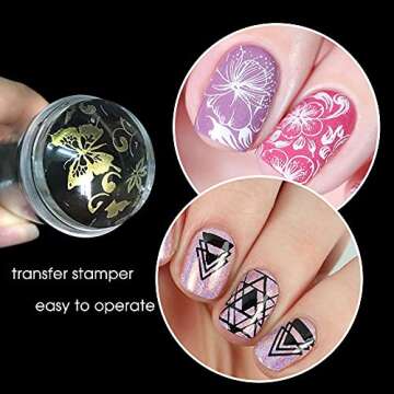 Nail Art Stamper 1Pcs Clear Transparent Silicone Jelly Nail Stamping with Scraper Manicure Tools Fast French Nail Print Image Plate Kits, No Misplacement for DIY Nail Art Decorations