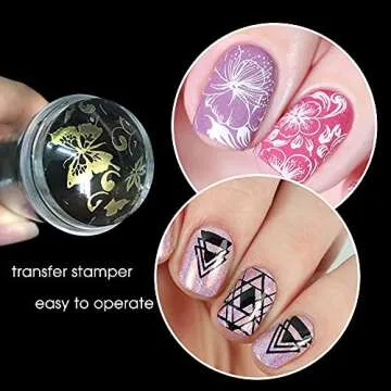 Nail Art Stamper 1Pcs Clear Transparent Silicone Jelly Nail Stamping with Scraper Manicure Tools Fast French Nail Print Image Plate Kits, No Misplacement for DIY Nail Art Decorations