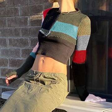 Women's Crop Tops Y2K Patchwork Crochet Top Cardigan Crop Sweater Going Out Tops for Women Long Sleeve Vintage Streetwear