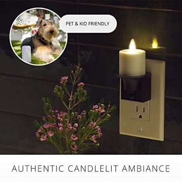 Luminara Flameless Candle Nightlight - Patented Flickering Real-Flame Effect Technology Mimics Real Candle - Plugs into Vertical Outlet Only - Dusk to Dawn Sensor Auto Switch On/Off (Black)