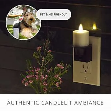 Luminara Flameless Candle Nightlight - Patented Flickering Real-Flame Effect Technology Mimics Real Candle - Plugs into Vertical Outlet Only - Dusk to Dawn Sensor Auto Switch On/Off (Black)