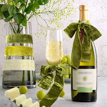 Mlurcu Silk Velvet Ribbon 2 Inch 3Yds Handmade Frayed Fringe Ribbon Rustic Boho Raw Edge Fabric Ribbon Cream & Green Ribbons Set for Wedding Invitations, Bridal Bouquets, Gift Wrapping, DIY Crafts