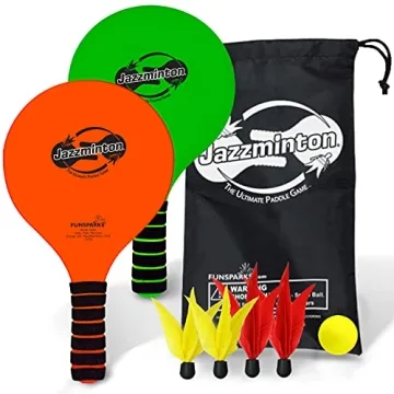 Funsparks Jazzminton Paddle Ball Game - Family Fun Indoor Outdoor Entertainment Set