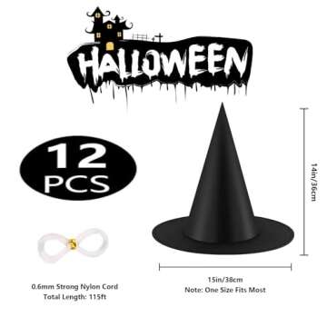 KSPOWWIN 12PCS Halloween Witch Hats Witch Costume Accessory, Black Witch Hat for Halloween Party Decoration