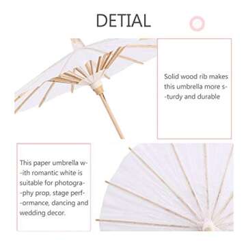 White Color Paper Decorative Umbrella Hand Painted Oiled Paper Umbrella Art Decor Vintage Parasol Vi...
