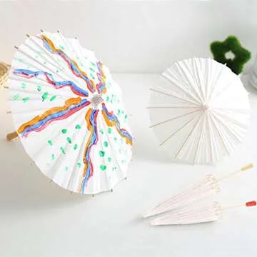 White Color Paper Decorative Umbrella Hand Painted Oiled Paper Umbrella Art Decor Vintage Parasol Vintage Umbrella with Wooden Handle Handle for Dance Perform Prop Cosplay(60cm)