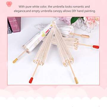 White Color Paper Decorative Umbrella Hand Painted Oiled Paper Umbrella Art Decor Vintage Parasol Vintage Umbrella with Wooden Handle Handle for Dance Perform Prop Cosplay(60cm)