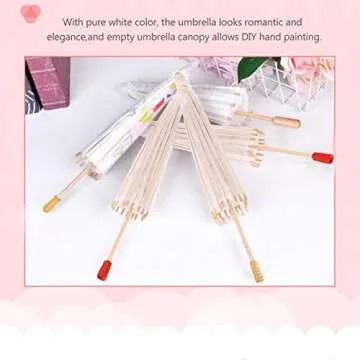 White Color Paper Decorative Umbrella Hand Painted Oiled Paper Umbrella Art Decor Vintage Parasol Vintage Umbrella with Wooden Handle Handle for Dance Perform Prop Cosplay(60cm)