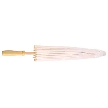 White Color Paper Decorative Umbrella Hand Painted Oiled Paper Umbrella Art Decor Vintage Parasol Vintage Umbrella with Wooden Handle Handle for Dance Perform Prop Cosplay(60cm)