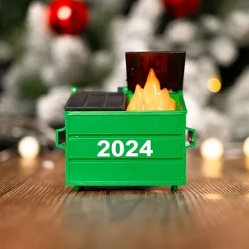 2024 Dumpster Fire Ornament LED, Dumpster Ornament with 3 Lighting Modes, Flickering Flame Dumpster Fire Gift, Funny 2024 Christmas Ornament, Christmas Desk Decoration (Pack 1)