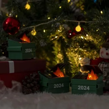 2024 Dumpster Fire Ornament LED, Dumpster Ornament with 3 Lighting Modes, Flickering Flame Dumpster Fire Gift, Funny 2024 Christmas Ornament, Christmas Desk Decoration (Pack 1)