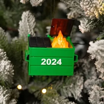 2024 Dumpster Fire Ornament LED, Dumpster Ornament with 3 Lighting Modes, Flickering Flame Dumpster Fire Gift, Funny 2024 Christmas Ornament, Christmas Desk Decoration (Pack 1)