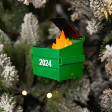 2024 Dumpster Fire Ornament LED, Dumpster Ornament with 3 Lighting Modes, Flickering Flame Dumpster Fire Gift, Funny 2024 Christmas Ornament, Christmas Desk Decoration (Pack 1)