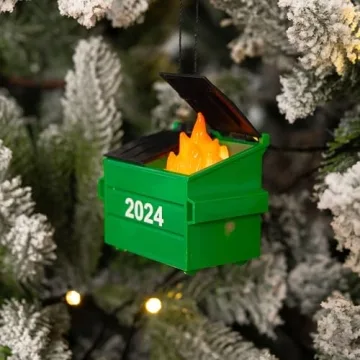 2024 Dumpster Fire Ornament LED, Dumpster Ornament with 3 Lighting Modes, Flickering Flame Dumpster Fire Gift, Funny 2024 Christmas Ornament, Christmas Desk Decoration (Pack 1)