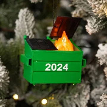 2024 Dumpster Fire Ornament LED, Dumpster Ornament with 3 Lighting Modes, Flickering Flame Dumpster Fire Gift, Funny 2024 Christmas Ornament, Christmas Desk Decoration (Pack 1)