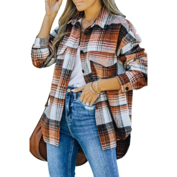AUTOMET Women's Stylish Flannel Plaid Shacket - Cozy Fall & Winter Fashion