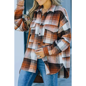 AUTOMET Womens Flannel Plaid Shacket Cozy Fall Winter Fashion