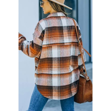 AUTOMET Womens Flannel Plaid Shacket Cozy Fall Winter Fashion
