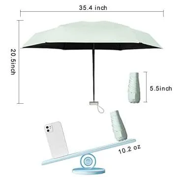 ESUFEIR Mini Travel Sun Umbrella for Purse With Case,Small Compact UV Umbrella Protection Sun,Lightweight Portable Parasol Windproof for Women Men Kids (Green)