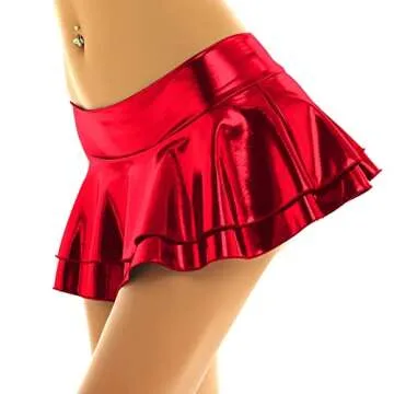 Yevin Metallic Skirt for Women Sexy Pleated Mini Skater