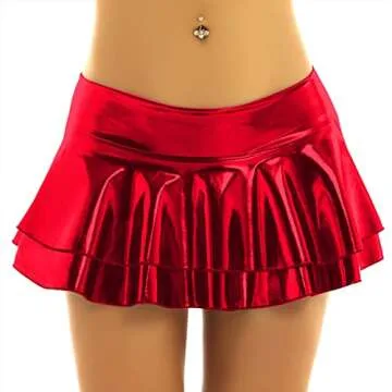 Yevin Metallic Skirt for Women Sexy Pleated Mini Skater