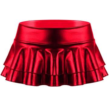 Yevin Metallic Skirt for Women Sexy Pleated Mini Skater