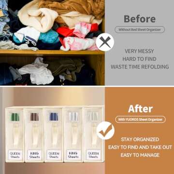 YUOROS Sheet Organizers and Storage (Queen or King Size) Foldable Bed Sheet Set Organizer for Bed Sheet, Duvet Covers and Pillowcases(4 Pack, Beige)