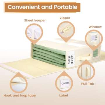 YUOROS Sheet Organizers and Storage (Queen or King Size) Foldable Bed Sheet Set Organizer for Bed Sheet, Duvet Covers and Pillowcases(4 Pack, Beige)