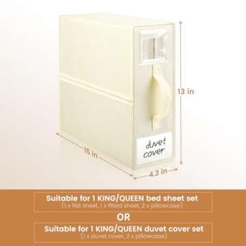 YUOROS Sheet Organizers and Storage (Queen or King Size) Foldable Bed Sheet Set Organizer for Bed Sheet, Duvet Covers and Pillowcases(4 Pack, Beige)