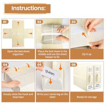 YUOROS Sheet Organizers and Storage (Queen or King Size) Foldable Bed Sheet Set Organizer for Bed Sheet, Duvet Covers and Pillowcases(4 Pack, Beige)