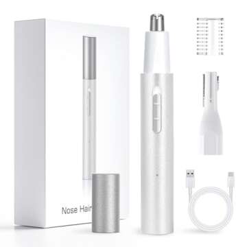 Ginity Ear and Nose Hair Trimmer for Women Men,2024 Rechargeable 2 in 1 Professional Painless Eyebrow & Facial Hair Trimmer with Powerful Motor and Dual-Edge Blades Easy Cleansing White