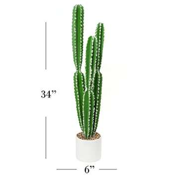 Simple Elements Fake Cactus with Ceramic Pot | Artificial Cactus Plant w/Pot | Lightweight for Home,...