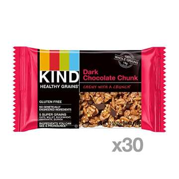 KIND Dark Chocolate Healthy Grains Bars, Chunk, Gluten Free, 1.2 oz, , 30 Count (Pack of 6)