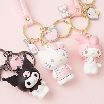 Mtoye Cute Kawaii Accessories Anime Keychain Cartoon Keychain Keyring Key Purse Handbag Car Charms,Cinnamoroll