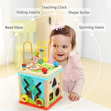 TOP BRIGHT Montessori Wooden Activity Cube 5-in-1 Educational Toy