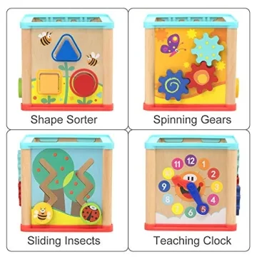 TOP BRIGHT Montessori Wooden Activity Cube 5-in-1 Educational Toy