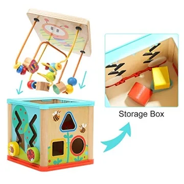 TOP BRIGHT Montessori Wooden Activity Cube 5-in-1 Educational Toy