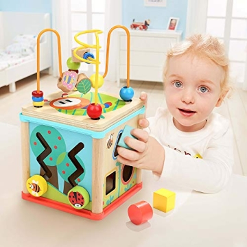 TOP BRIGHT Montessori Wooden Activity Cube 5-in-1 Educational Toy